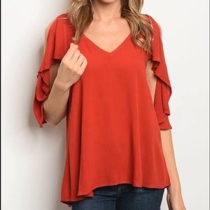 Cold shoulder ruffle top